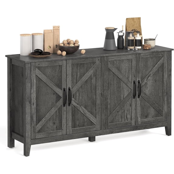 Buffet Storage Cabinet - Farmhouse Style, 15.7" D x 59" W x 31.5" H Adjustable Shelves, Cable Management, Anti-Tip Kit, Charcoal Gray