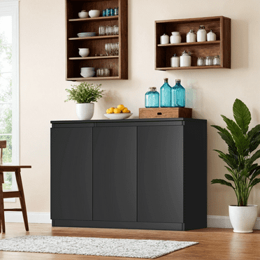 Buffet Storage Cabinet with 3 Door, 43" W Coffee Bar Cabinet, Kitchen Buffet Sideboard for Living Room, Kitchen, Black