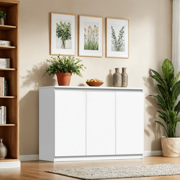 Buffet Storage Cabinet with 3 Door, 43" W Coffee Bar Cabinet, Kitchen Buffet Sideboard for Living Room, Kitchen, White