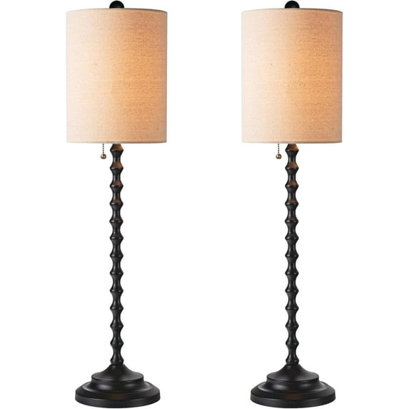 Buffet Table Lamps Set of 2 with Linen Shade, Black Elegant Tall Table Lamps, 29.5'' Tall Bedroom Lamps for Nightstands, Bedside Lamps for Bedroom Living Room, Buffet Lamps for Dining Room, Entry