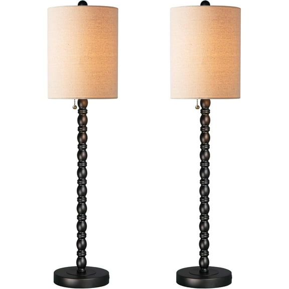 Buffet Tall Table Lamp Set of 2 with Linen Shade, 29.5'' Bedside Lamps for Bedroom Living Room, Tall Bedroom Lamps for Night Stands, Buffet Lamps for End Table, Dining Room, Hallway