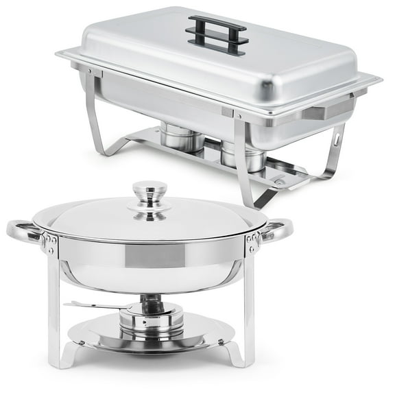 Buffet Warmer Set of 2, 8 QT Rectangle & 5 QT Round Stainless Steel Chafing Dishes with Lid, Food & Water Pan and Fuel Holder, Chafing Dish Buffet Set for Parties & Holiday Events