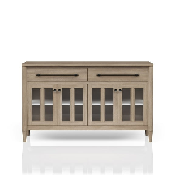 Buffet With Adjustable Shelf And Sand Colored Finish 16.37 In. Width Glass Cabinet Doors