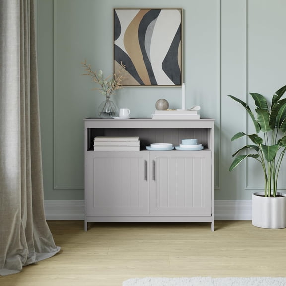 Buffet and Sideboard Cabinet, Double Door Storage Cabinet, Open Upper Storage Shelf, Waterproof Surface, 40" Wide, Gray