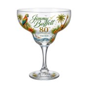 Buffett 80th Anniversary Tropical Printed Margarita Glass Slender Stemmed Goblet with Parrot Palm Tree Ocean Pattern for Beach Bar Party Dining EntertainingSilver-8.8oz