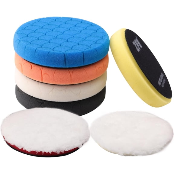 Buffing Polishing Pads, 7Pc 6.5 Inch Face for 6Inch 150mm Backing Plate Compound Sponge Pads Cutting Pad Kit Car Buffer Polisher Compounding, and Waxing -PPTYS6SET