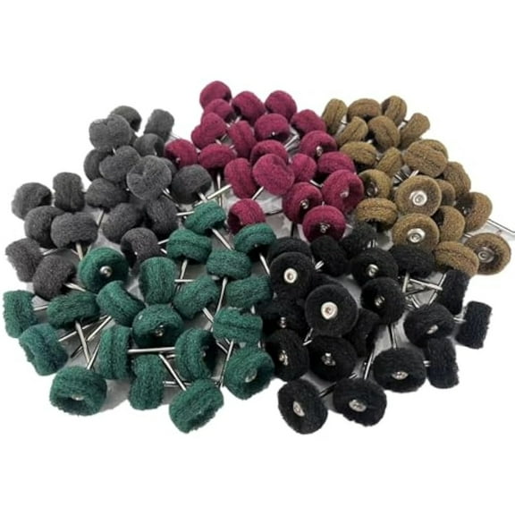 Buffing Wheel 100 Pack Abrasive Polishing Deburring Wheels Metal Polishing Kit Rotary Tool Accessories for Metal Polishing, Rusting Cleaning, Paint Removal, and Other Fine Detail Work