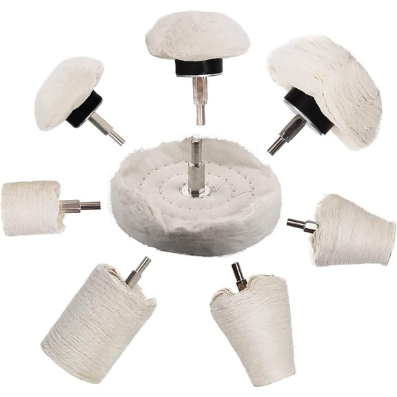 Buffing Wheel for Drill - 8 count Polishing Pad Buffing Wheel Kit White,Wheel Shaped Polishing Tool with 1/4 Handle for Metal ? Plastic?Ceramic?Glass?Woods?Machine etc