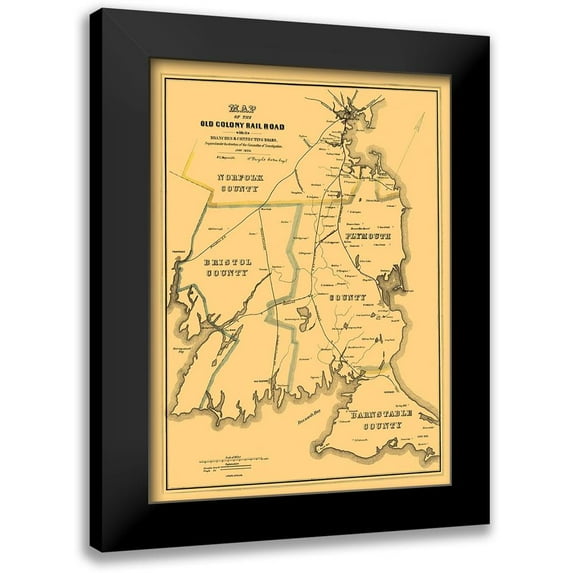 Bufford 14x18 Black Modern Framed Museum Art Print Titled - Old Colony Railroad - Bufford 1850