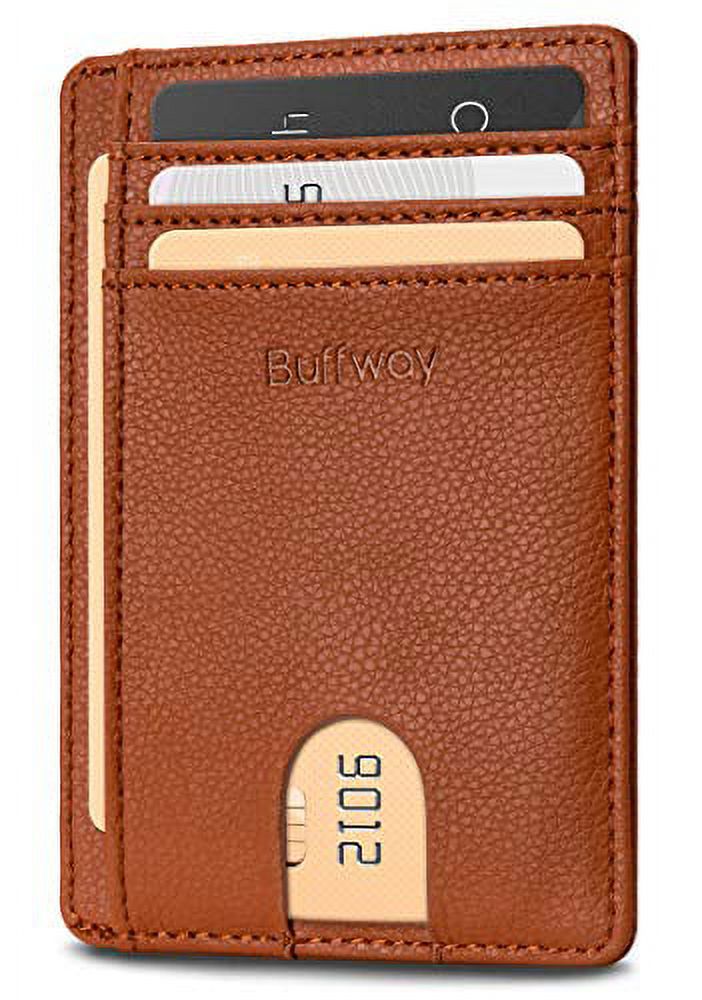 Buffway Slim Minimalist Front Pocket RFID Blocking Leather Wallets for Men Women - Lichee Light Brown - image 1 of 4