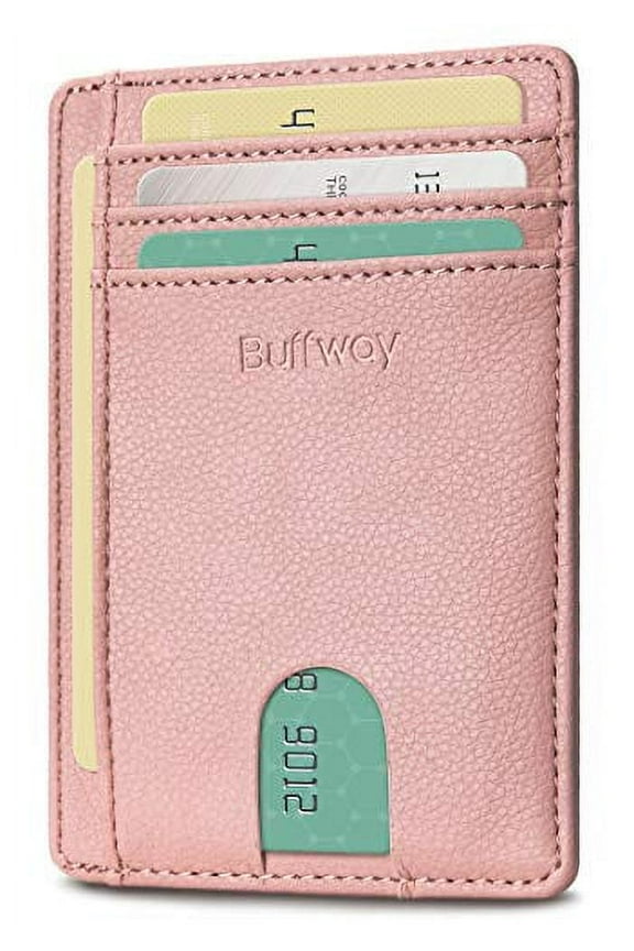 Slim Minimalist Front Pocket RFID Blocking Leather Wallets for Men Women - Lichee Pink