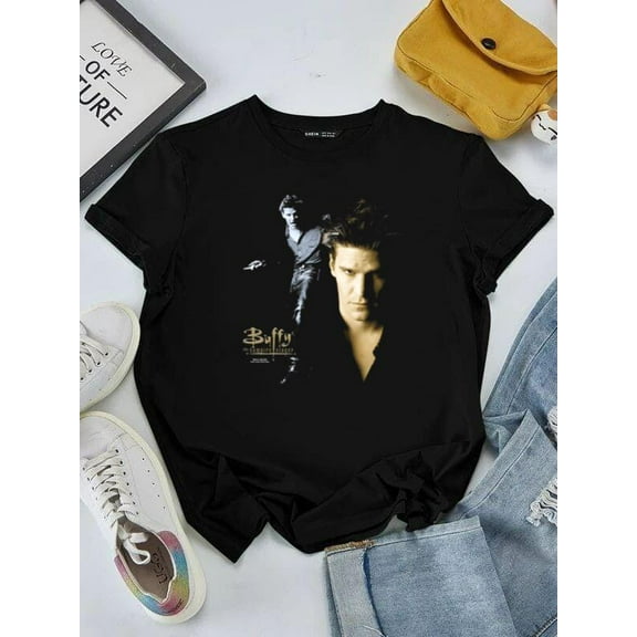 Buffy The Vampire Slayer & Angel Vintage 90s TV Show Graphic Unisex tee V50498, for men & women, up to size 5XL