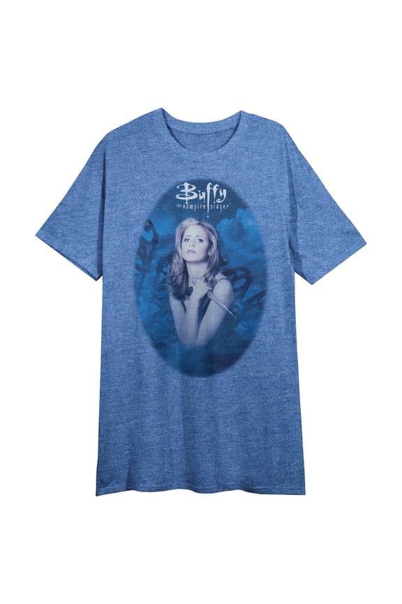Buffy The Vampire Slayer Buffy Crew Neck Short Sleeve Blue Heather Women's Night Shirt-Large