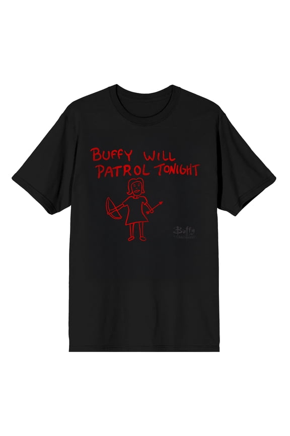 Buffy The Vampire Slayer Buffy Will Patrol Tonight Adult Black Crew Neck Short Sleeve T-shirt - XL