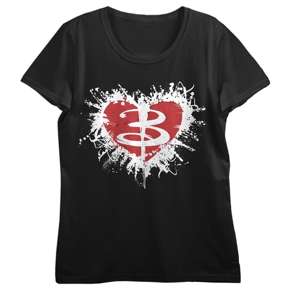 Buffy The Vampire Slayer Distressed Heart Crew Neck Short Sleeve Women's Black T-shirt-XL