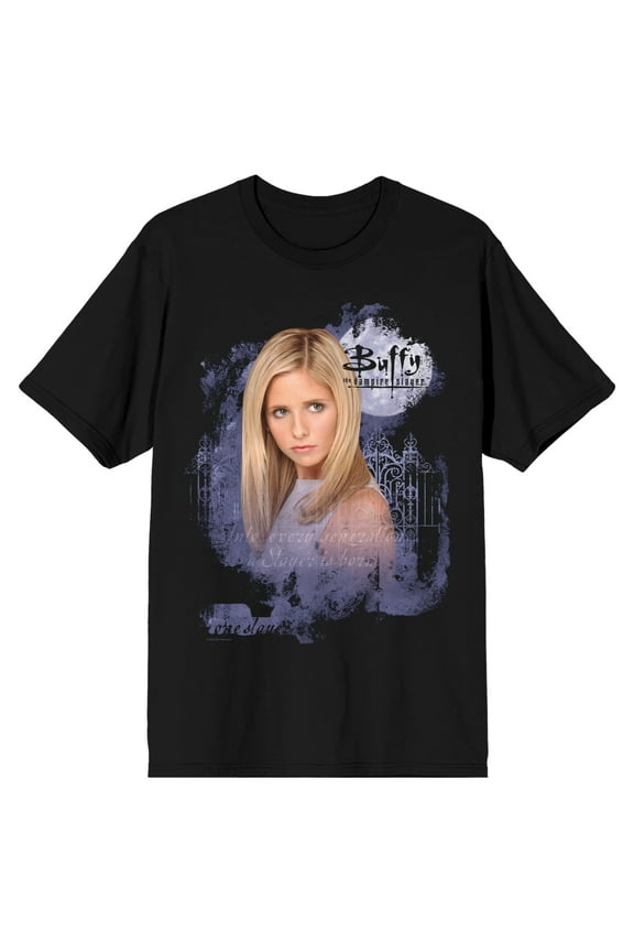Buffy The Vampire Slayer Full Moon Poster Art Crew Neck Short Sleeve Men's Black T-shirt-Large