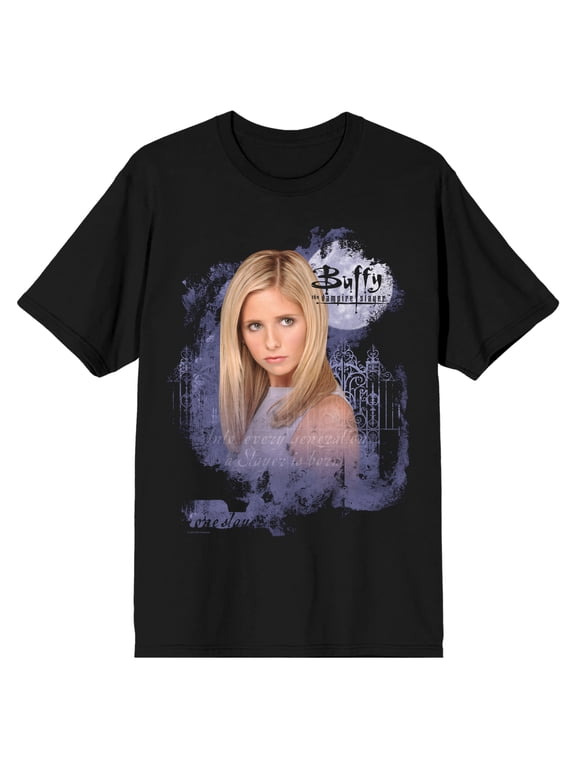 Buffy The Vampire Slayer Full Moon Poster Art Crew Neck Short Sleeve Men's Black T-shirt-Large