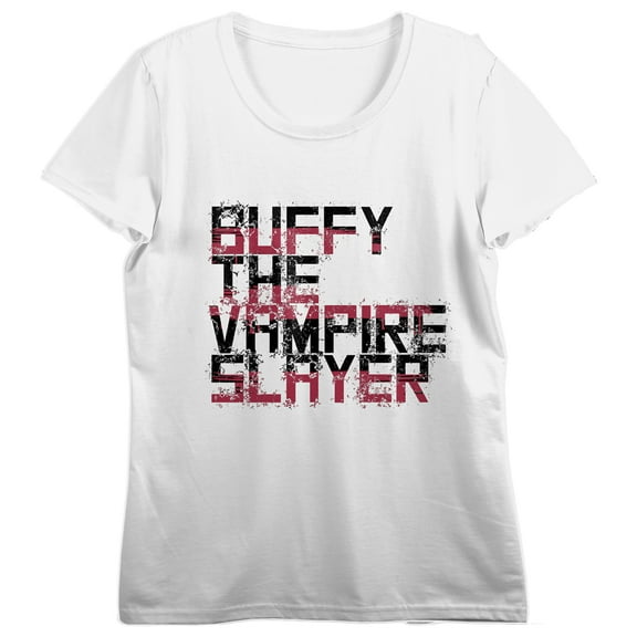 Buffy The Vampire Slayer Logo Art With Cross Crew Neck Short Sleeve Women's White T-shirt-Large
