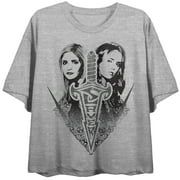Buffy The Vampire Slayer Slayerettes Distress Art Crew Neck Short Sleeve Gray Heather Womens Crop Top-Medium