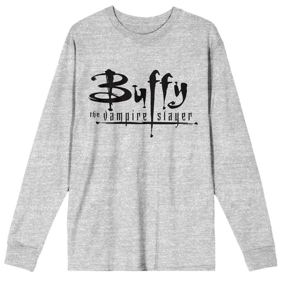 Buffy The Vampire Slayer Text Logo Crew Neck Long Sleeve Athletic Heather Adult Tee-XL