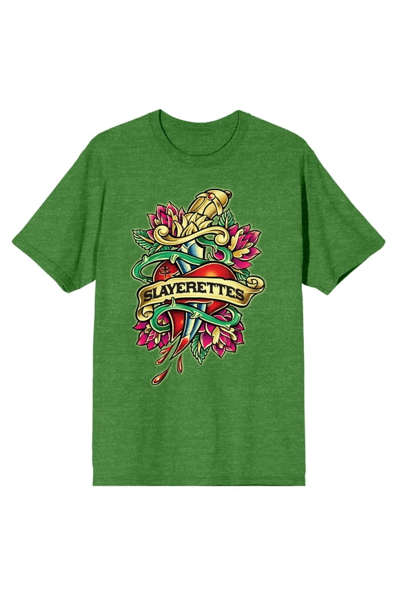 Buffy the Vampire Slayer Slayerettes Tattoo Men's Heather Green Short Sleeve Tee-XXL