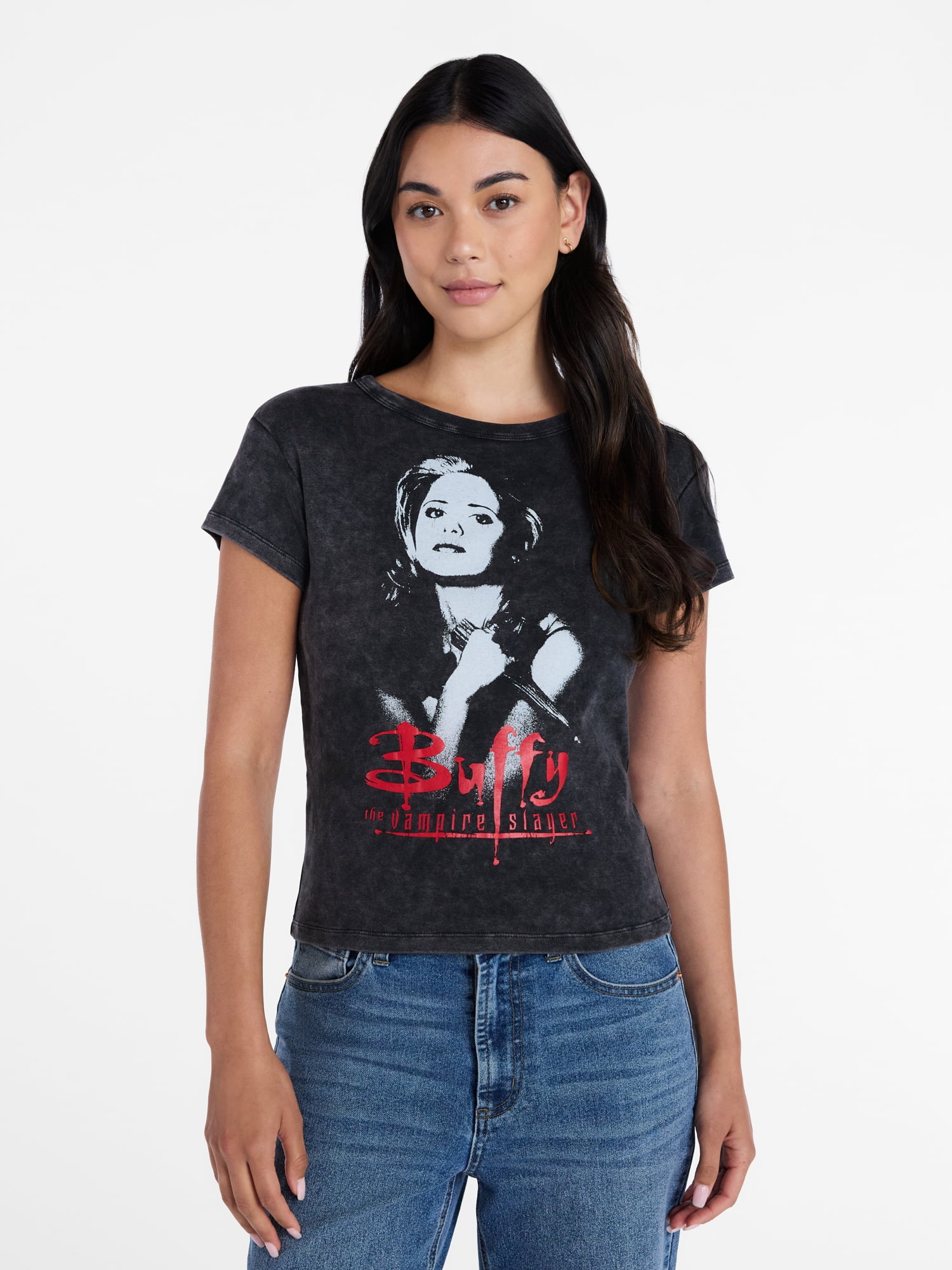 Buffy the Vampire Slayer Women’s Halloween Graphic Print Baby Tee, Sizes XXS–XXL