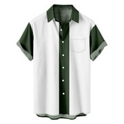 Bufgaceh Hawaiian Bowling Shirts for Men Short Sleeve Summer Color Block Beach Shirt with Pockets Casual Button Down Shirts