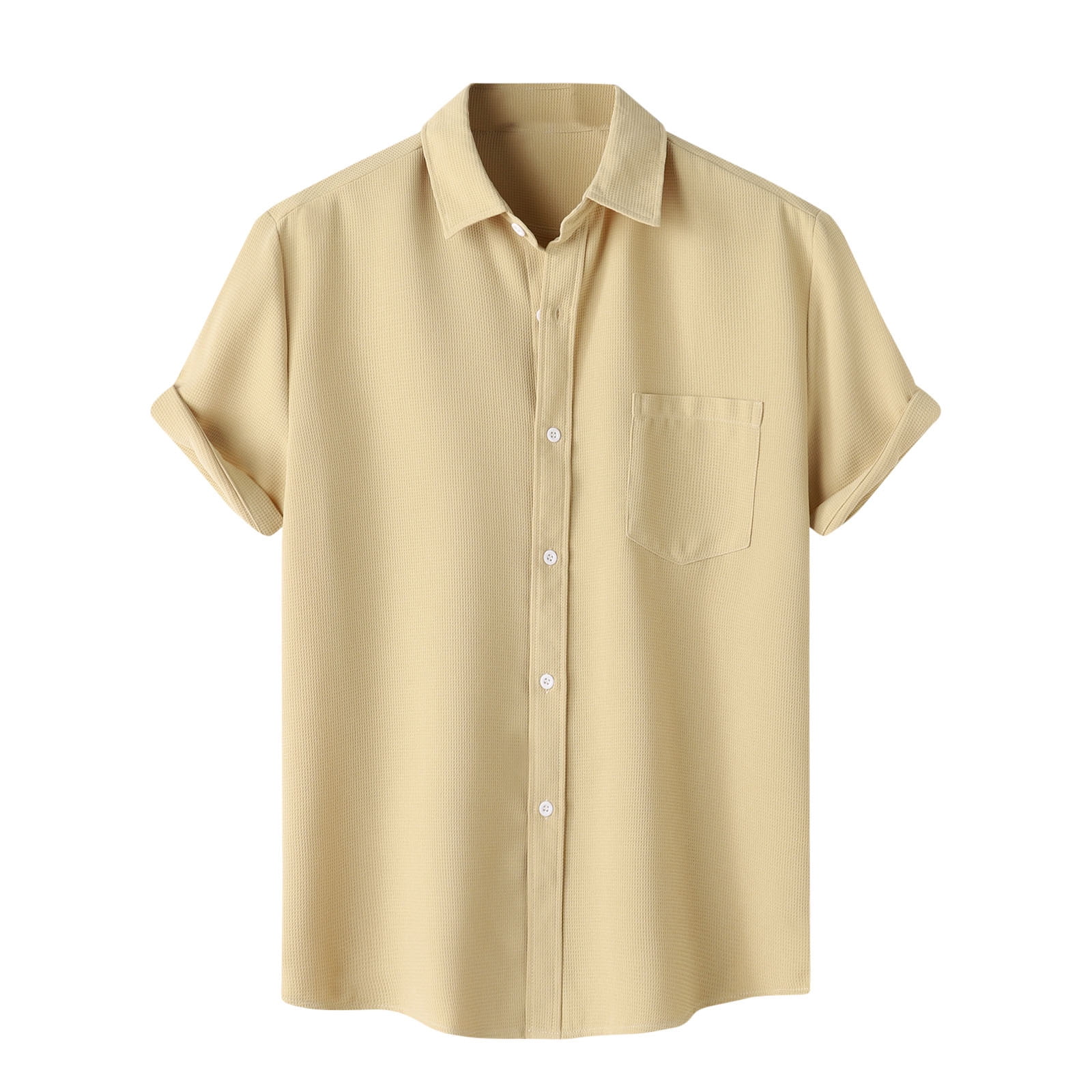 Bufgaceh Mens Casual Shirts Short Sleeve Waffle Knit Button