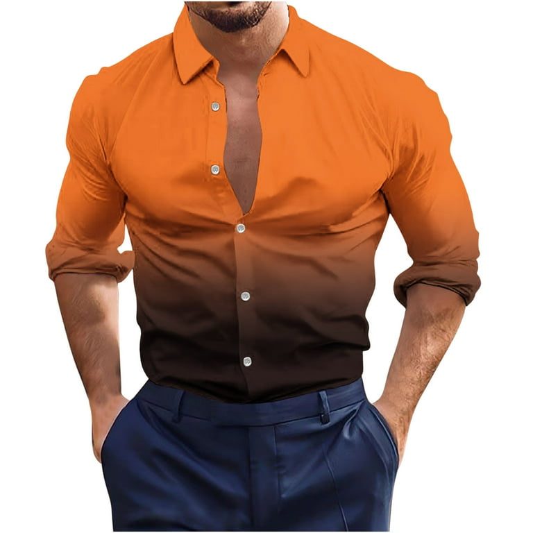 Bufgaceh Mens Ombre Button Down Shirt Casual Untucked Long