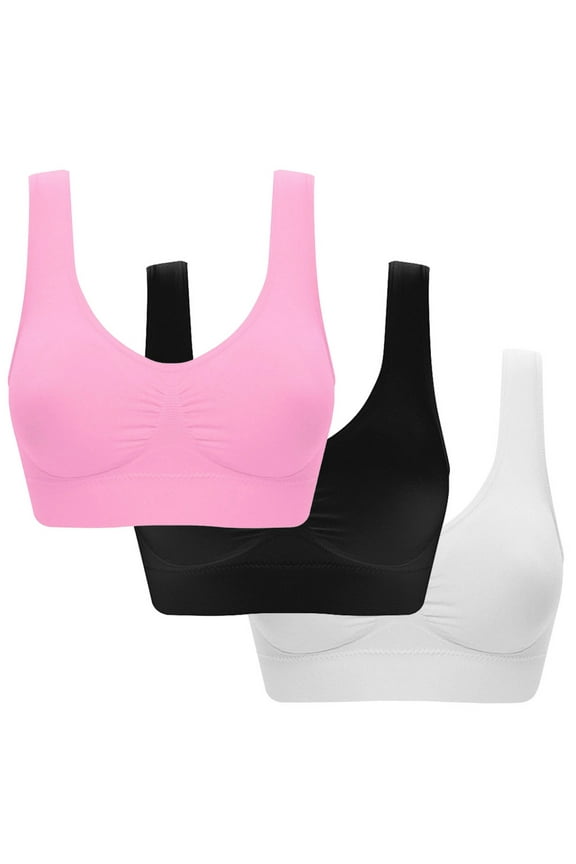 Sports Bras for Women 3 Pack Seamless Comfortable Yoga Bra Low-Impact Workout Activity Sleep Bras with Removable Pad
