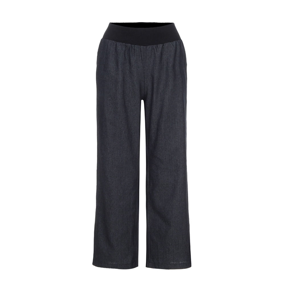 Bufgaceh Women Denim Palazzo Pants Casual Loose Elasticity