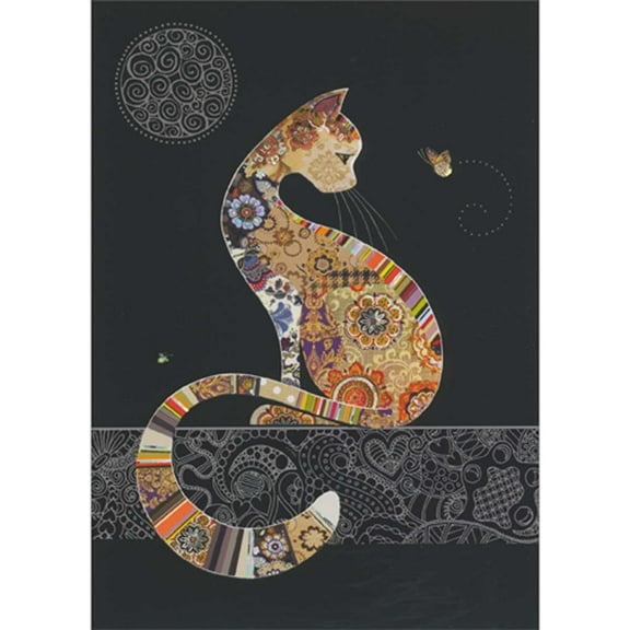 Bug Art Decorative Cat and Small Butterfly Blank Note Card