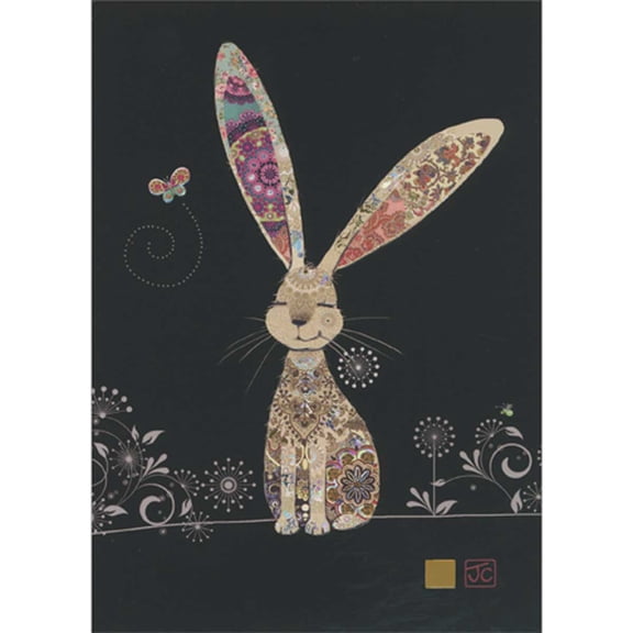 Bug Art Decorative Long Eared Rabbit and Small Butterfly Blank Note Card
