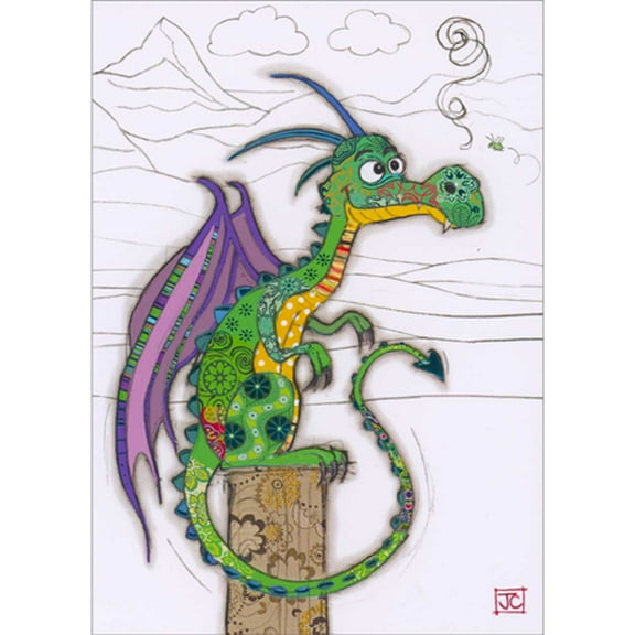 Bug Art Duncan Dragon Cute Patchwork Patterned Blank Note Card