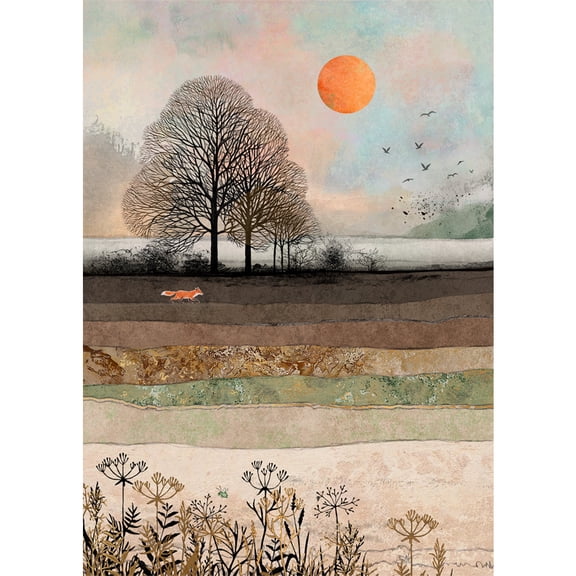 Bug Art Fox Field: Small Orange Fox Walking Across Rolling Field Bug Art Blank Note Card