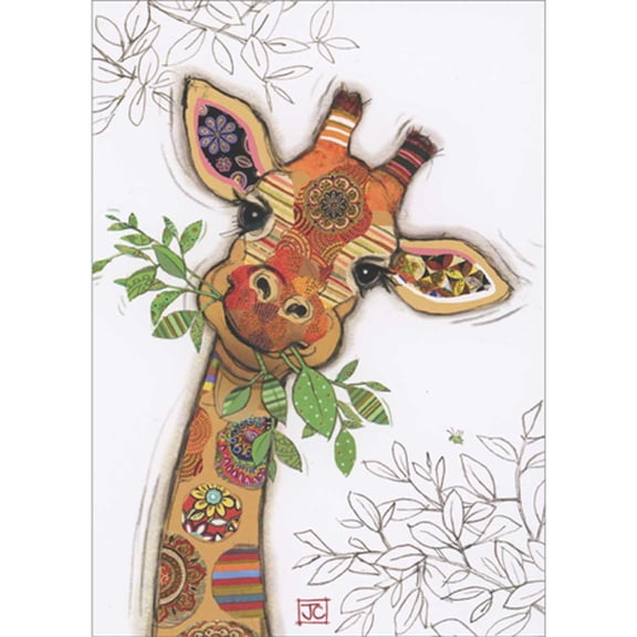 Bug Art Gina Giraffe Eating Leaves Blank Note Card