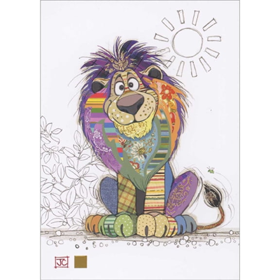 Bug Art Louis Lion Patchwork Patterned Blank Note Card