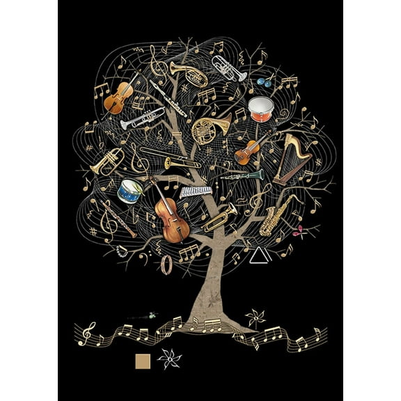 Bug Art Musical Instruments in Tree Blank Note Card