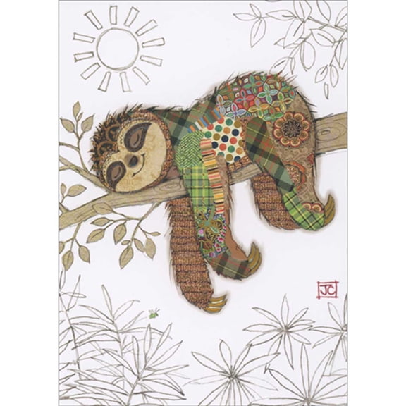Bug Art Simon Sloth Sleeping on Tree Branch Blank Note Card