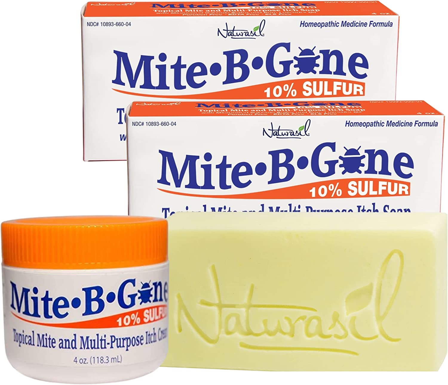 Bug Bite Relief Pack By MiteBGone Calming Sulfur Cream + 2 Soaps