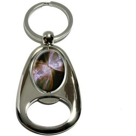 Bug Butterfly Nebula, Galaxy Space, Chrome Plated Metal Spinning Oval Design Bottle Opener Keychain Key Ring