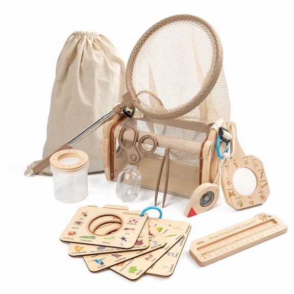 Bug Catcher For Kids,10pcs Wooden Bug Catching Kit Outdoor Toys Ages 3-8 Explorer Activities Butterfly Net Magnifying Glass Tweezers Insect Habitat