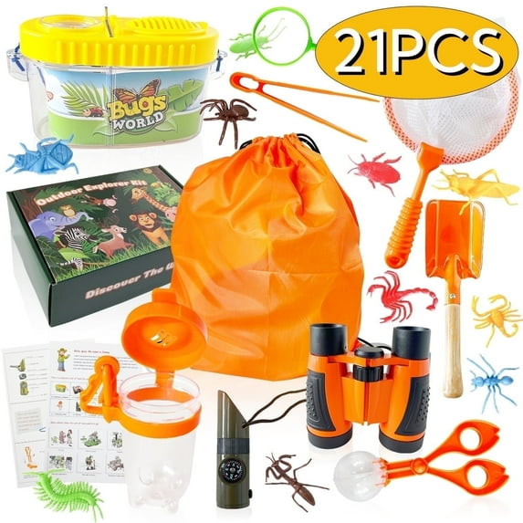 Bug Catcher for Kids Outdoor Explorer Camping Toys with Binoculars Bug Container Compass for Backyard Exploration Great Kids Christmas Birthday Gifts 21Pcs