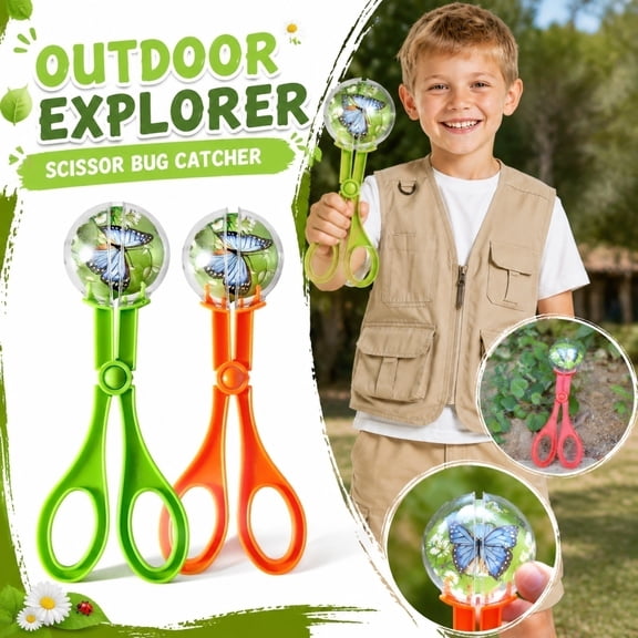 Bug Catcher Scissors Insect Tongs 7 Inch Orange Plastic Kids Nature Toys for Outdoor Exploration Backyard Play 1 Pack
