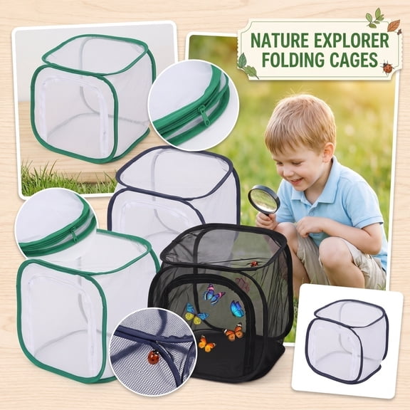 Bug Catcher for Student, Butterfly Habitat Mesh Cage 12X12X12 Inch, Foldable Outdoor Insect Viewing Cage for Student Backyard Nature Study Spring Activities