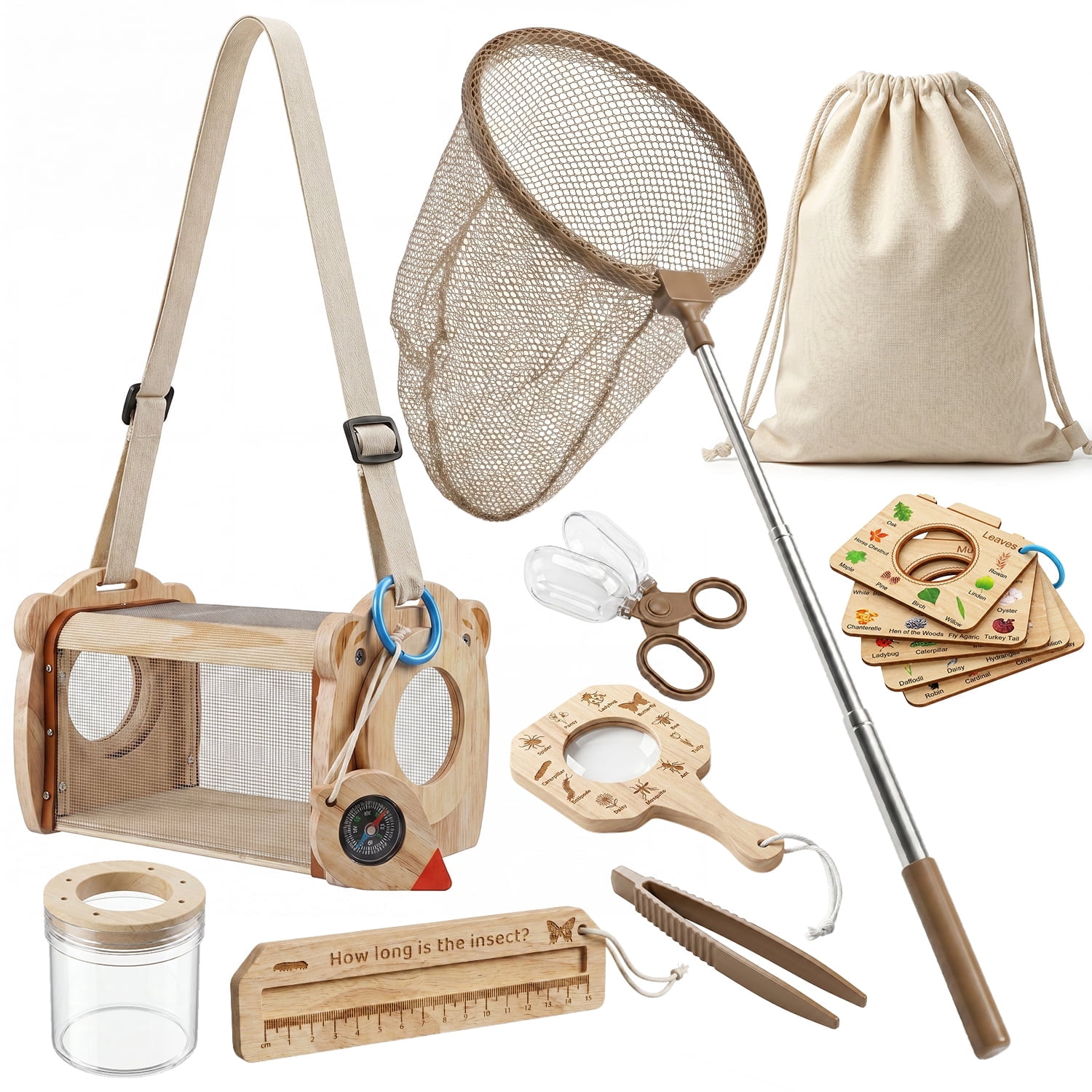 Carsky Wooden Bug Catching Set with Telescopic Bug Net and Observation ...