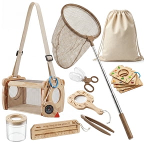 Carsky Wooden Bug Catching Set with Telescopic Bug Net and Observation House, Outdoor Nature Exploration Kit for Backyard, Garden, Camping and Gift Activities