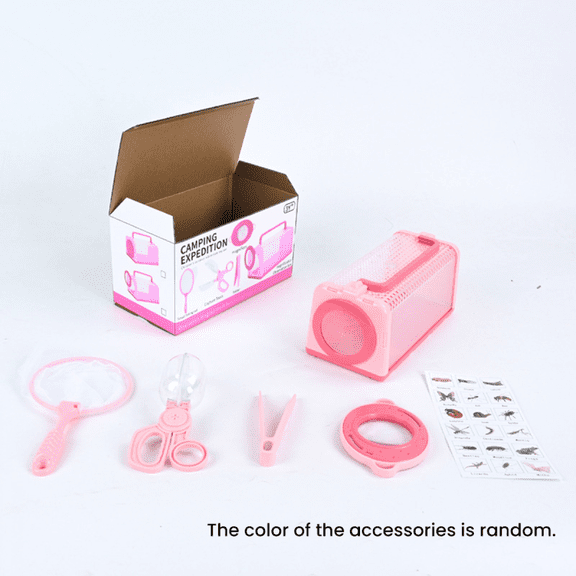 Bug Catcher for Kids, 5Pieces Bug Catching Kit with Butterfly Net Magnifying Glass Insect Catcher Tweezers, Outdoor Explorer Kit for Age 3+ Gifts-Red