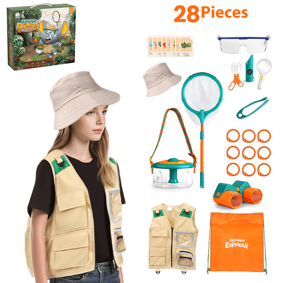 Kids Explorer Kit Bug Catcher Kit, 28Pieces Bug Habitat Outdoor Exploration Set with Butterfly Net,Safari Vest and Bug Box for Kid Christmas Gifts
