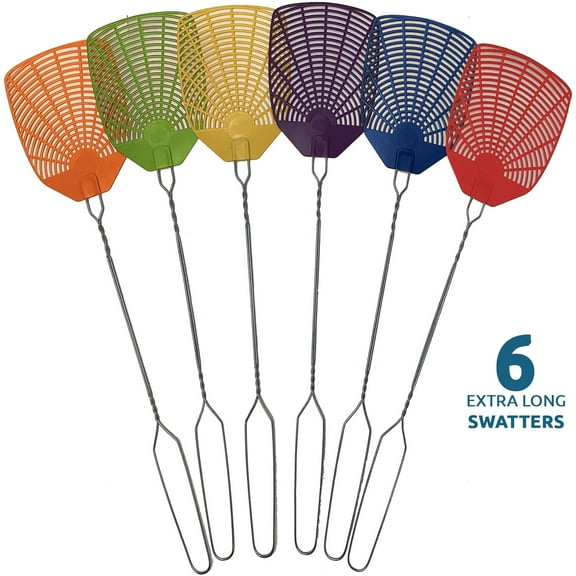 W4W Bug & Fly Swatter - Extra Long Handle, Indoor/Outdoor, Foldable, 6 Pack